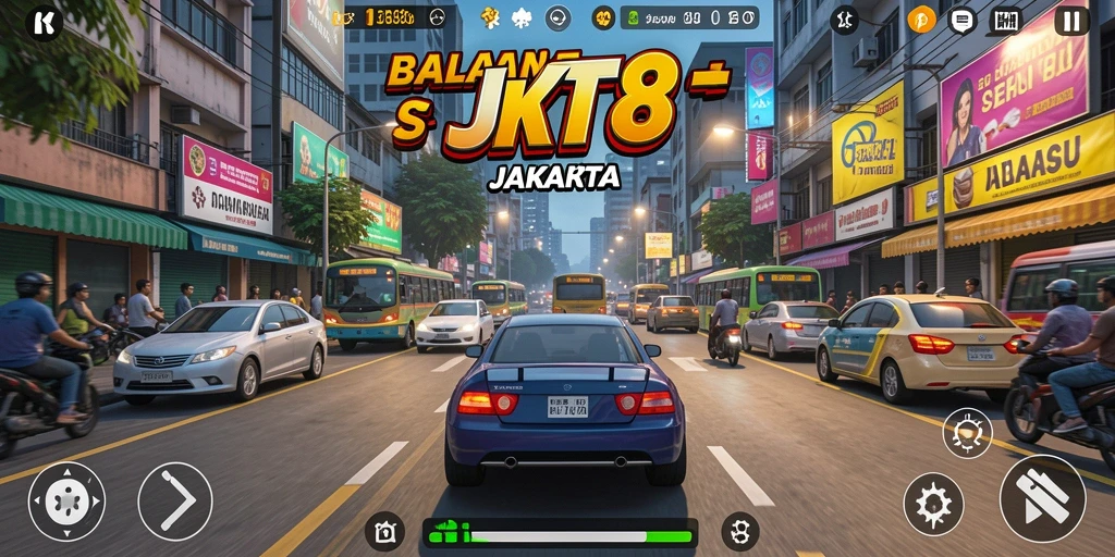 Tampilan menarik dari gameplay balapan JKT8 yang menegangkan.