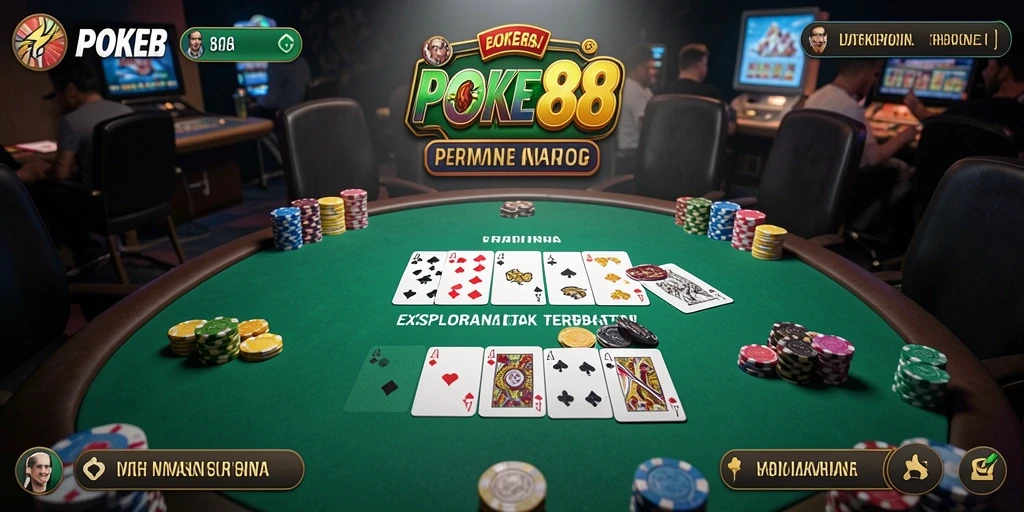Screenshot gameplay POKER88 menunjukkan eksplorasi dunia yang luas dan keseruan bermain kartu.