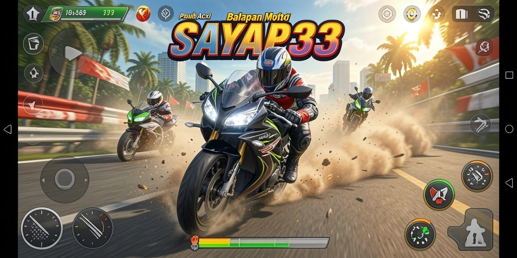 Tangkapan layar dari gameplay balap motor di SAYAP33.